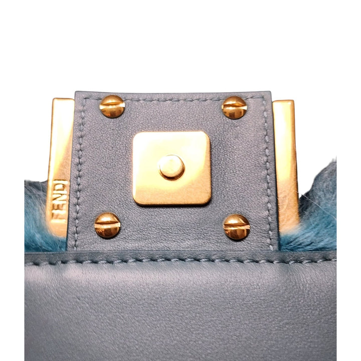 Fendi Baguette Waist Bag Fanny Pack Shearling Fur and Leather in Blue