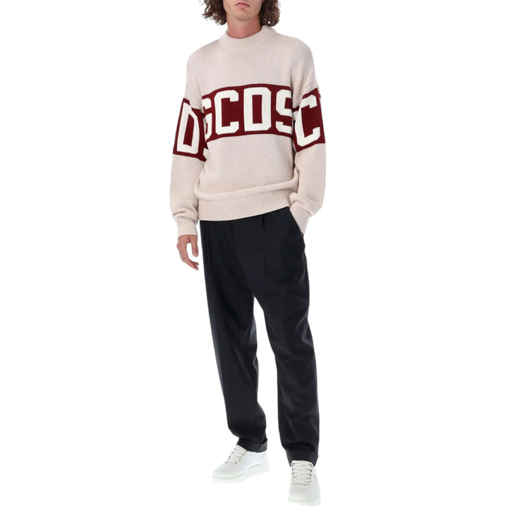 GCDS Wool Logo Band Sweater Beige