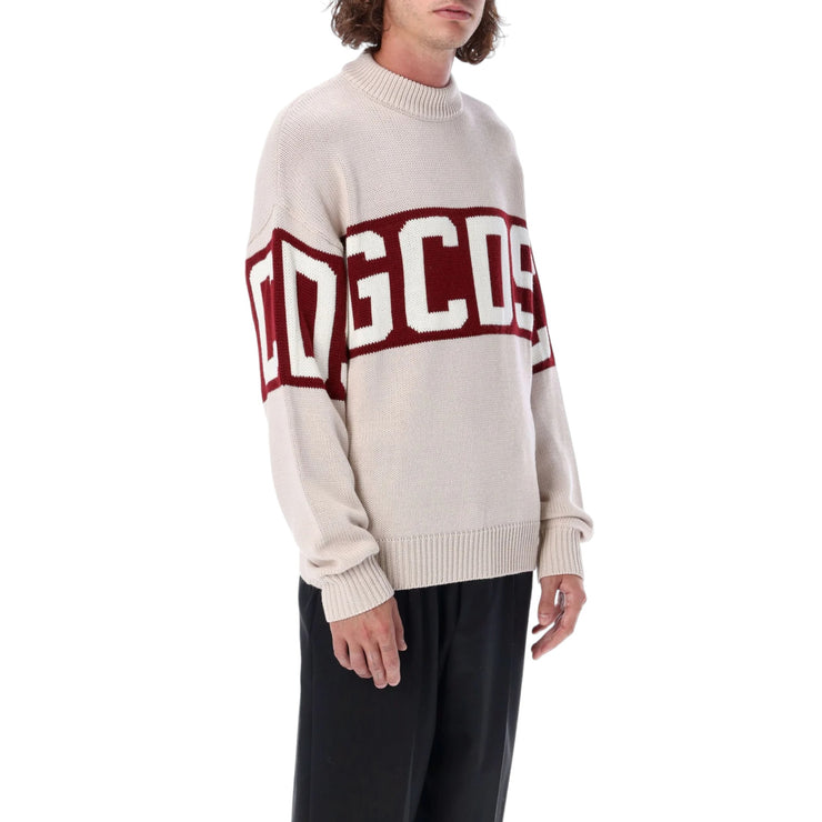 GCDS Wool Logo Band Sweater Beige