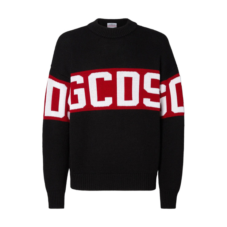 GCDS Wool Logo Band Sweater Black Red