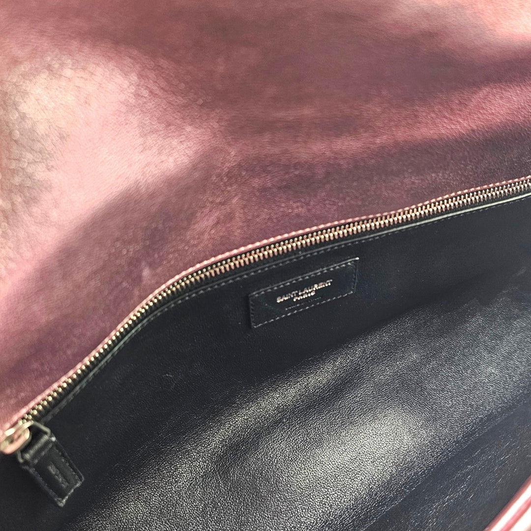 Saint Laurent Sade Puffer Envelope Leather Clutch Metallic Pink - NWT