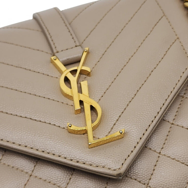 Saint Laurent Monogram Medium Envelope Shoulder Bag - Grain de Poudre Leather - Beige