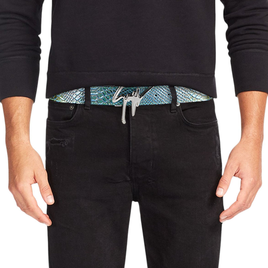 Giuseppe Zanotti Logo Crocodile Leather Belt Gold One Size