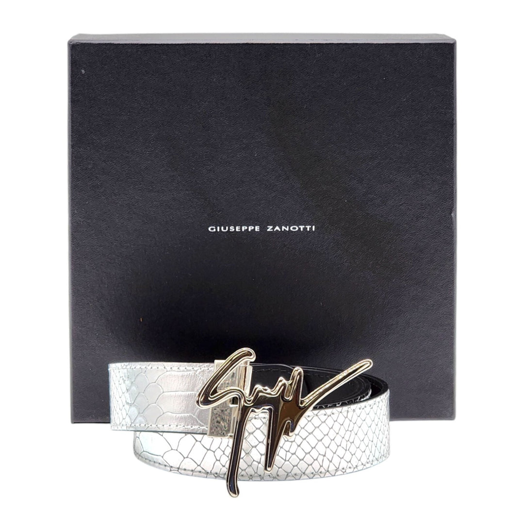 Giuseppe Zanotti Logo Crocodile Leather Belt Silver One Size