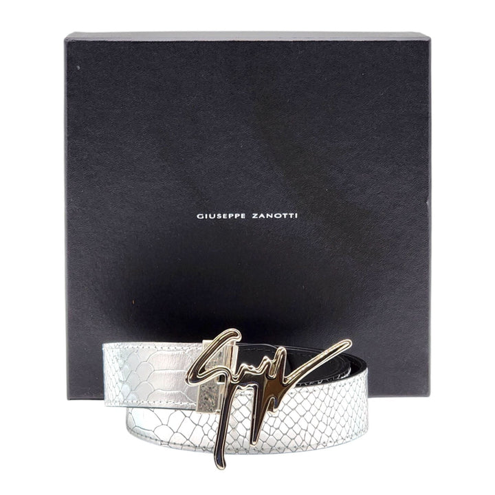 Giuseppe Zanotti Logo Crocodile Leather Belt Silver One Size