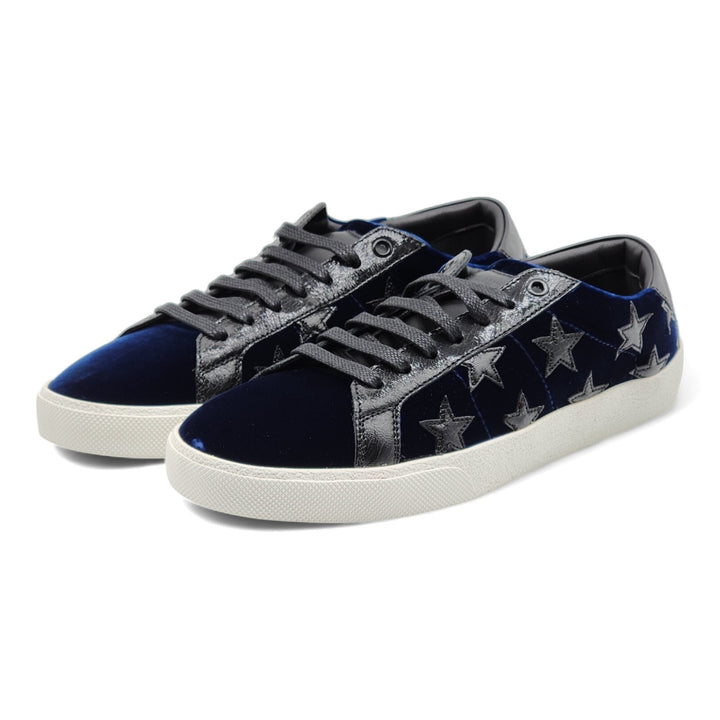 Saint Laurent Court Stars Velvet Sneakers 501610 Blue EU 41 US 8