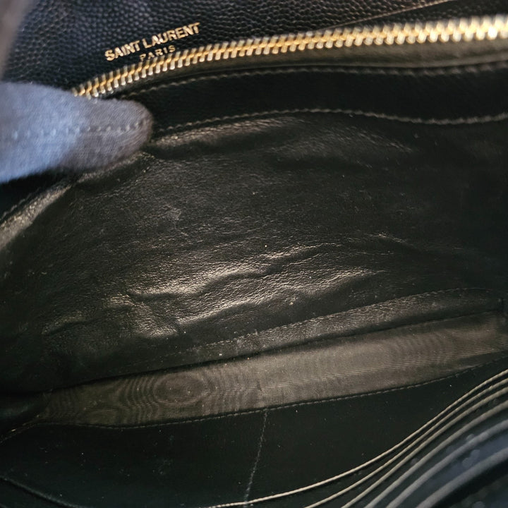 Saint Laurent Monogram Grain De Poudre Leather Wallet On Chain WOC Bag Black GHW
