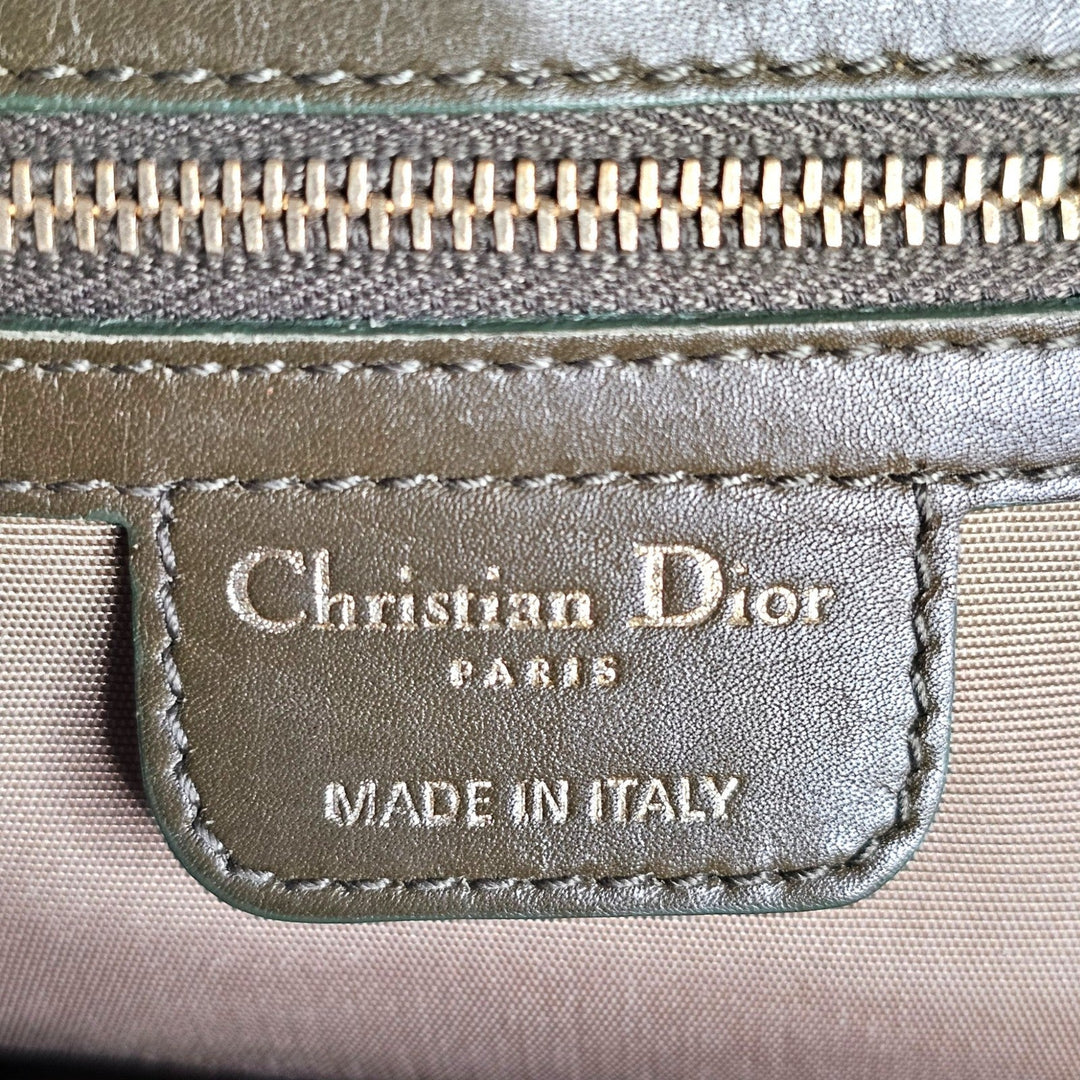 Christian Dior Medium Panarea Tote Olive Cannage Quilted Canvas Gold Charm