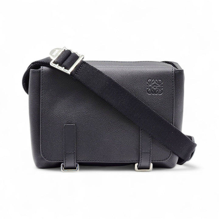 Loewe Military Messenger Crossbody Grained Calfskin Leather Bag Black - Mint