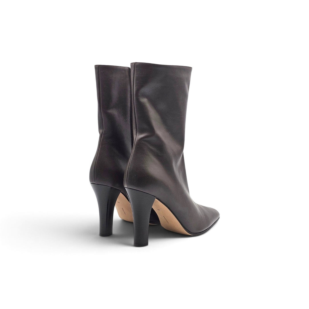 The Row Mona 80 Women's Leather Mid-Calf Boots Dark Brown EU 38 US 8 NWOB $3000