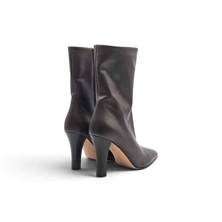 The Row Mona 80 Women's Leather Mid-Calf Boots Dark Brown EU 38 US 8 NWOB $3000