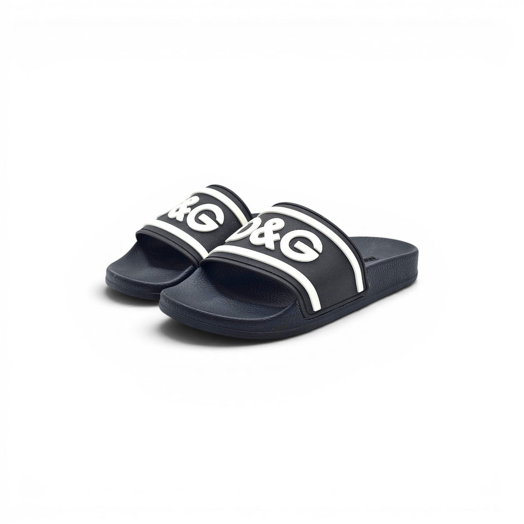 Dolce & Gabbana Logo Men's Rubber Slide Sandals Black White EU 39 US 9 - NWOB