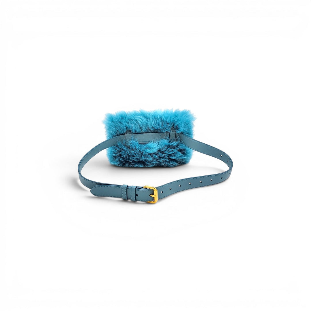 Fendi Baguette Waist Bag Fanny Pack Shearling Fur and Leather in Blue