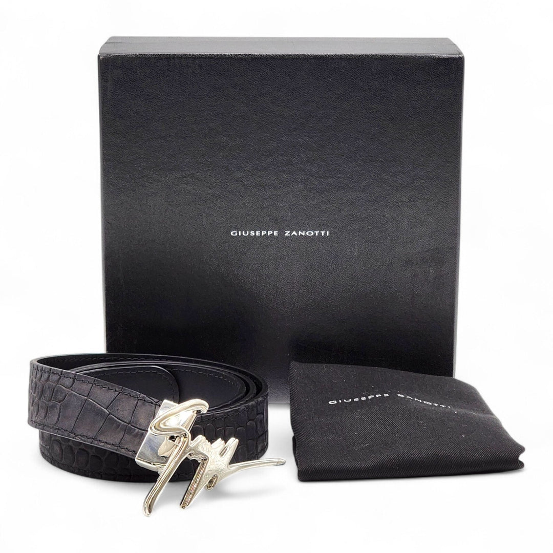 Giuseppe Zanotti Silver Logo Adjustable Leather Belt Unisex One Size