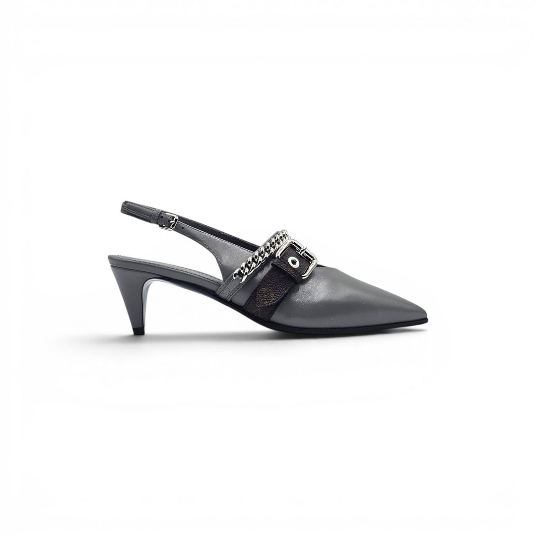 Louis Vuitton LV Vibe Gray Leather LV Monogram Slingback Pumps 1AHL07 EU 36 US 6