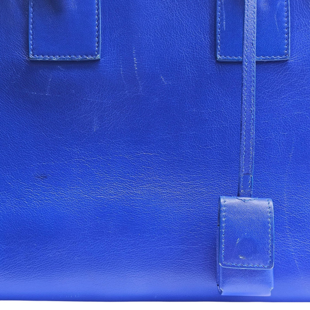 Saint Laurent Sac de Jour Medium Blue Leather Tote Bag with strap