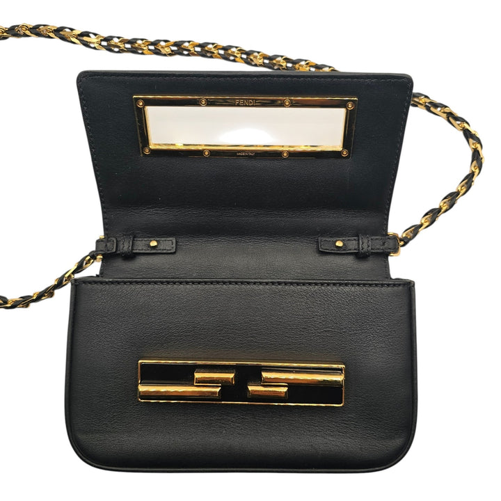 Fendi Studded Baguette Mini Crossbody Bag Black Gold