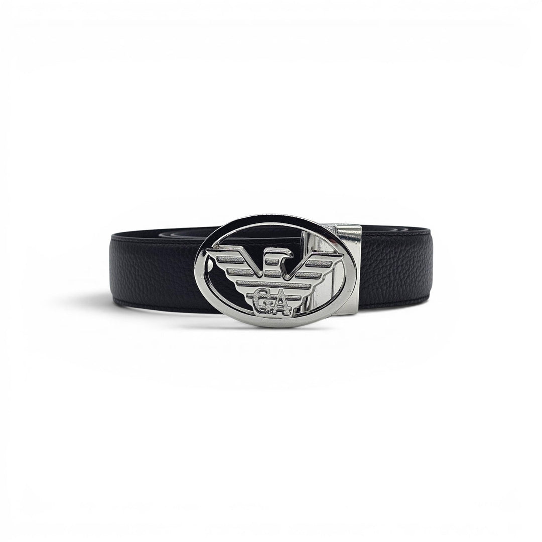 Emporio Armani Leather Reversible Belt Black with Silver Eagle Buckle