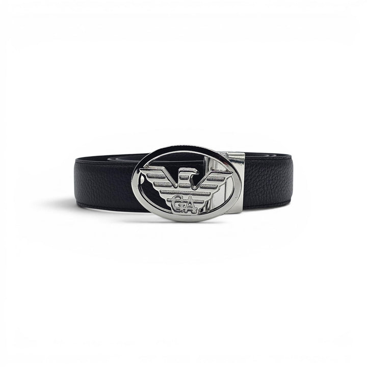 Emporio Armani Leather Reversible Belt Black with Silver Eagle Buckle