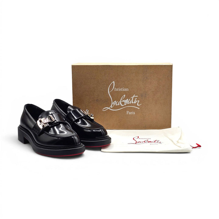 Christian Louboutin Urban Moc Lock Glazed Leather Loafers Black EU 37.5 US 7.5