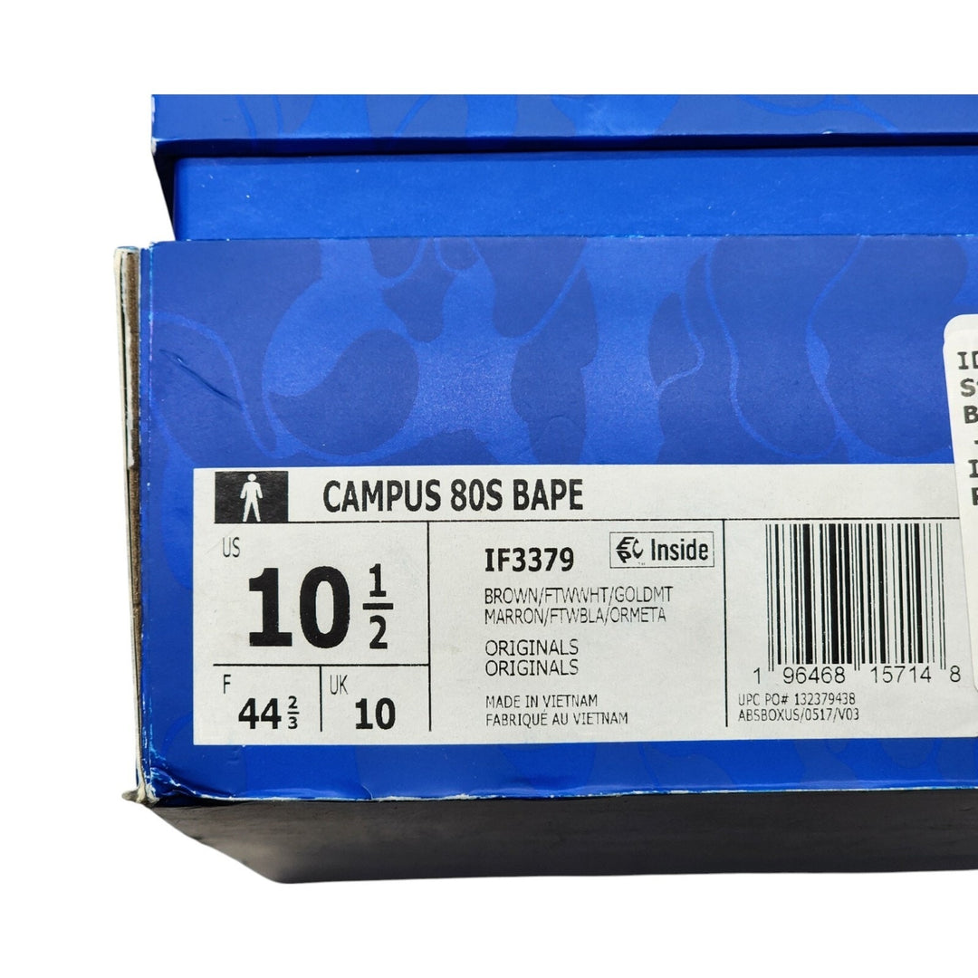 Adidas x BAPE Campus 80s Suede Sneakers 30th Anniversary Brown IF3379 US 10.5