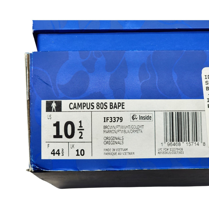 Adidas x BAPE Campus 80s Suede Sneakers 30th Anniversary Brown IF3379 US 10.5