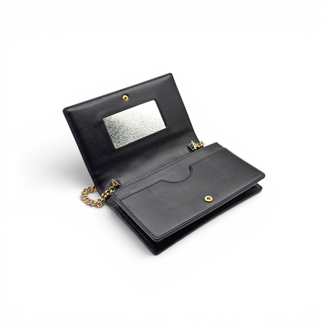 Gucci GG Marmont Leather Wallet on Chain WOC Shoulder Bag in Black