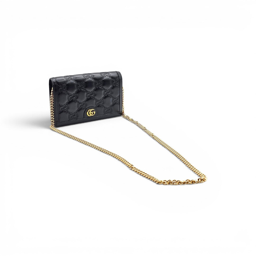 Gucci GG Marmont Leather Wallet on Chain WOC Shoulder Bag in Black