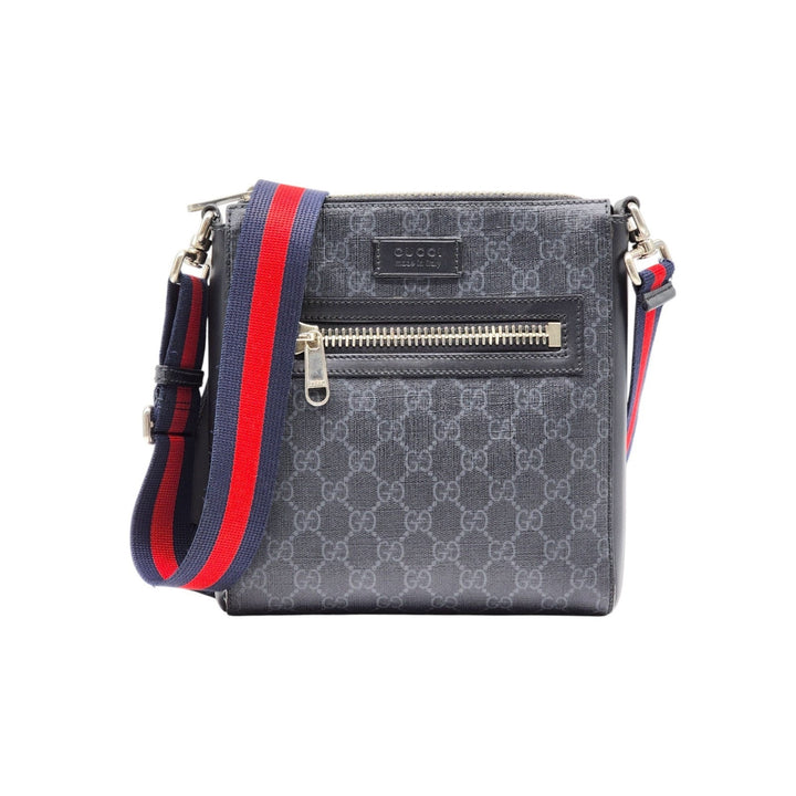Gucci GG Supreme Small Messenger Crossbody Bag Black Gray 792082 - $1580