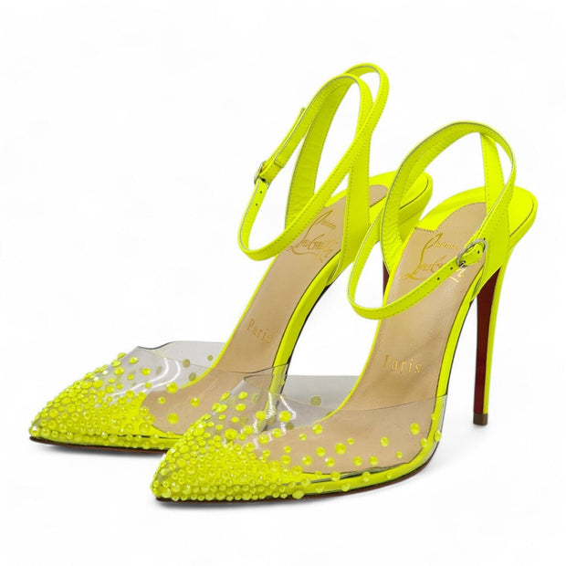 Christian Louboutin Spikaqueen Crystal Pumps 100MM - Leather - Yellow 36.5 6US