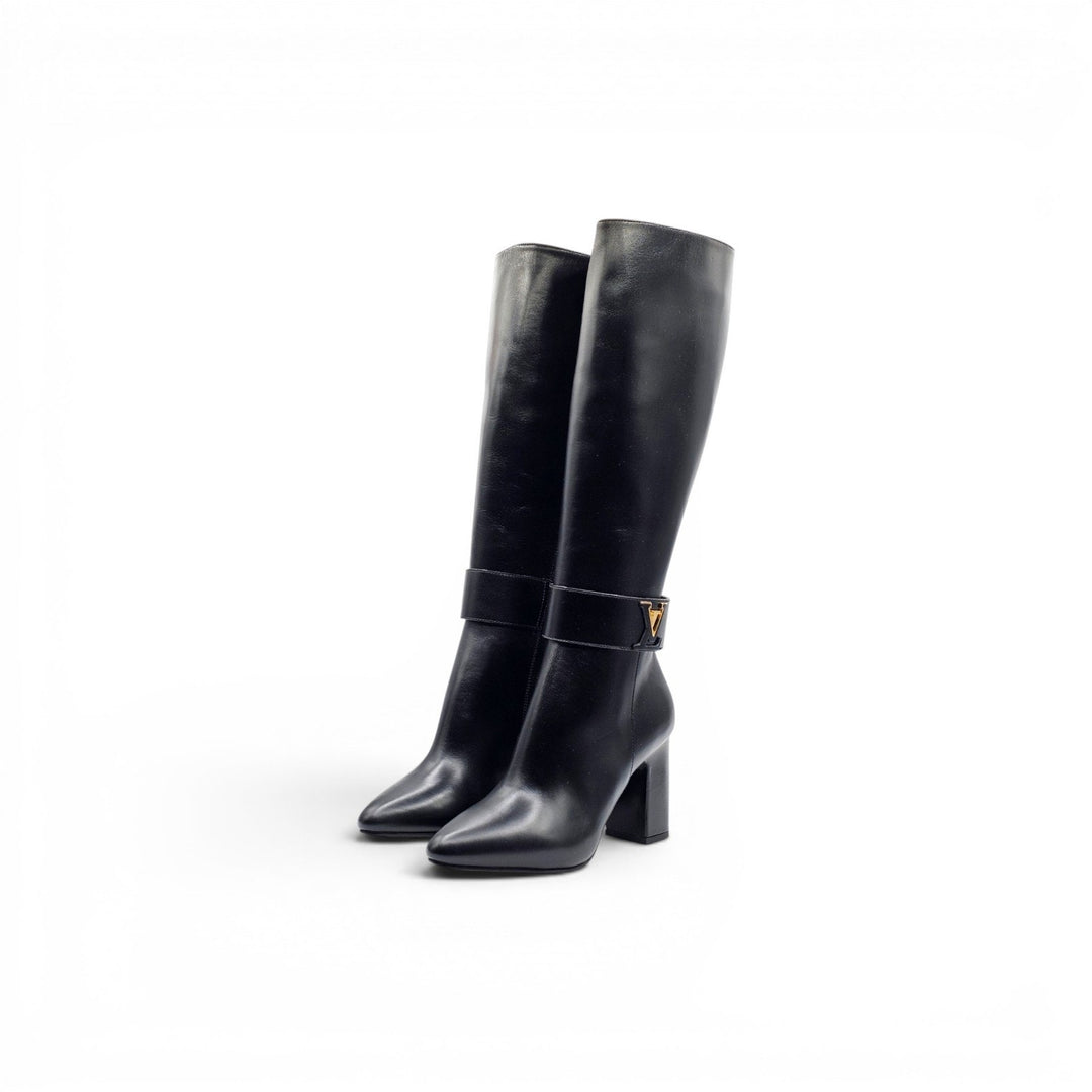 Louis Vuitton Midtown Knee High Boots LV Monogram Black Leather EU 38 US 8