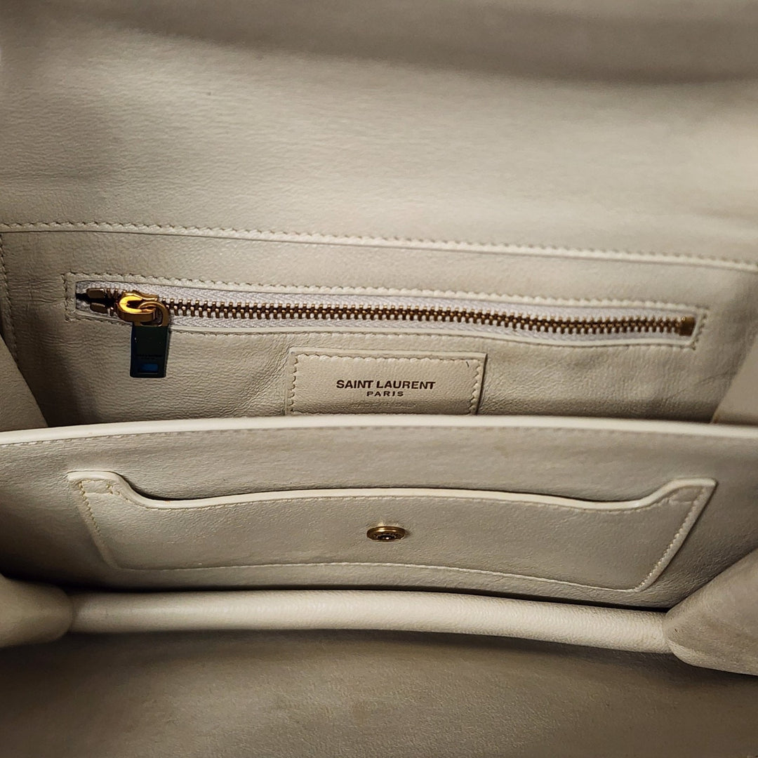 Saint Laurent Crossbody Shoulder Bag Satchel Cream Leather 532561 – Preowned