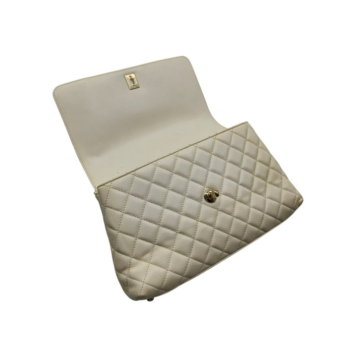 Chanel Coco Top Handle Leather Flap Shoulder Bag White - Preowned
