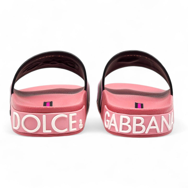 Dolce & Gabbana Logo Heart Rubber Pool Slides Pink Black EU 37 US 7