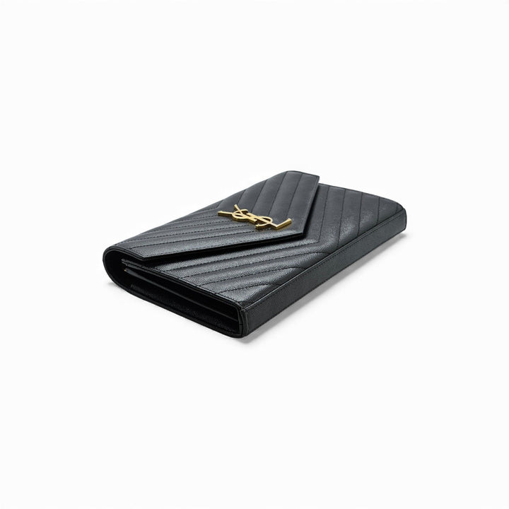 Saint Laurent Monogram Grain De Poudre Leather Wallet On Chain WOC Bag Black GHW