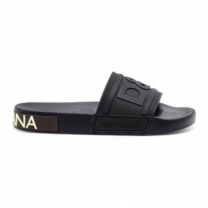Dolce & Gabbana Logo Saint Barth Rubber Pool Slides Black EU 39 US 9