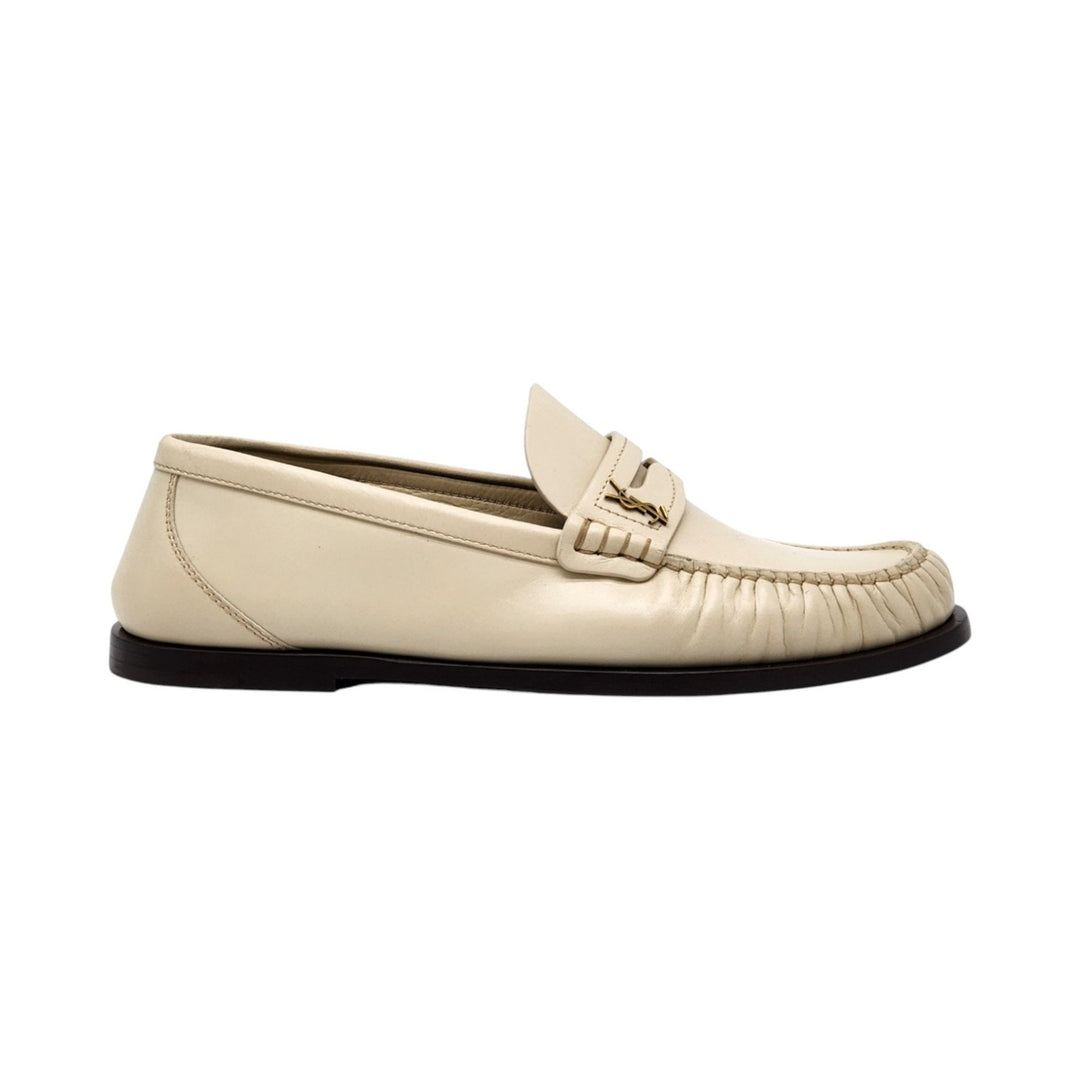 Saint Laurent YSL Monogram Leather Loafers Marble White