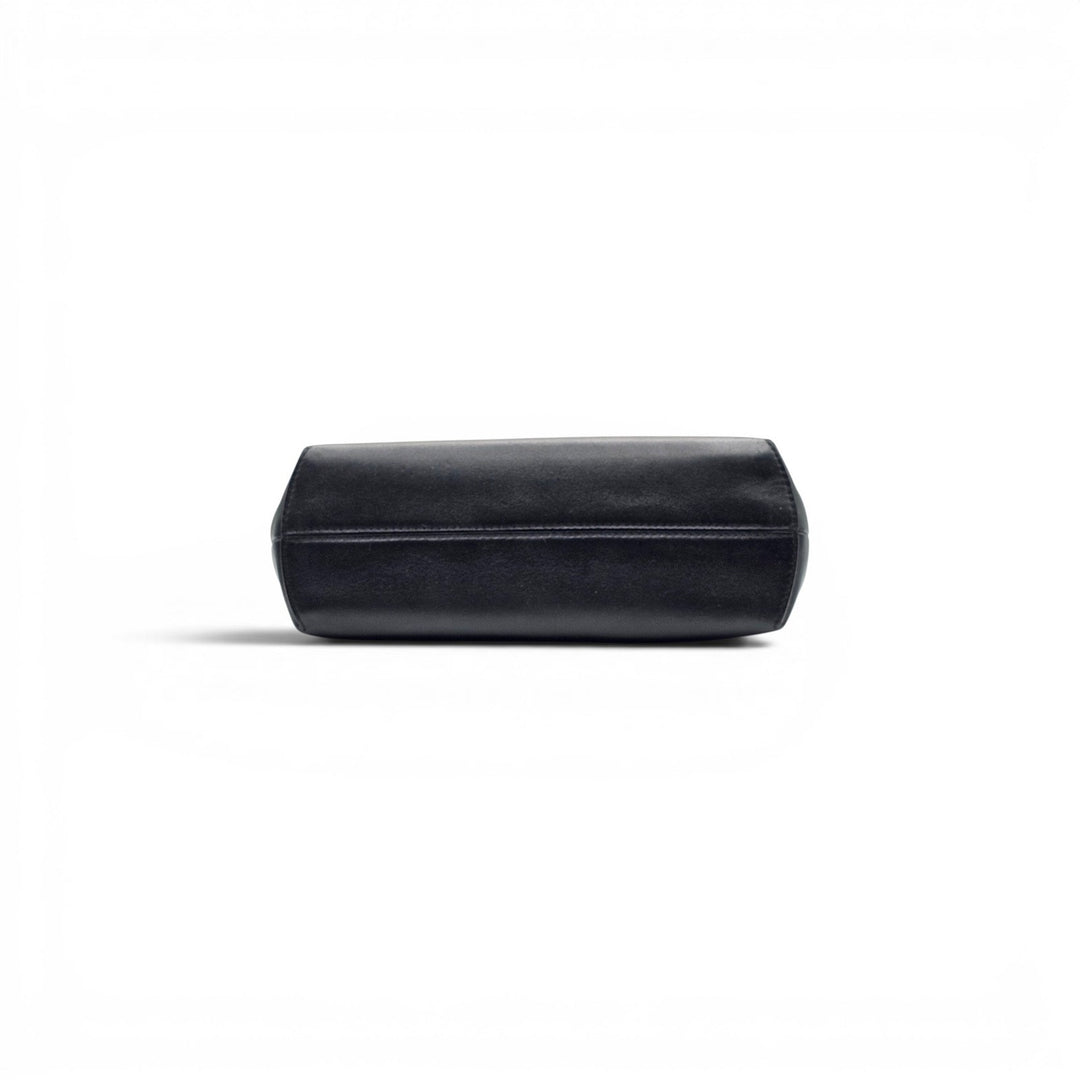 Fendi First Clutch Shoulder Bag Black Nappa Leather Gold Tone Frame