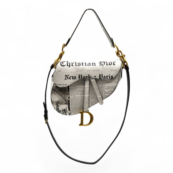 Christian Dior Saddle Bag Newspaper Print Limited Edition 2024 - White Black
