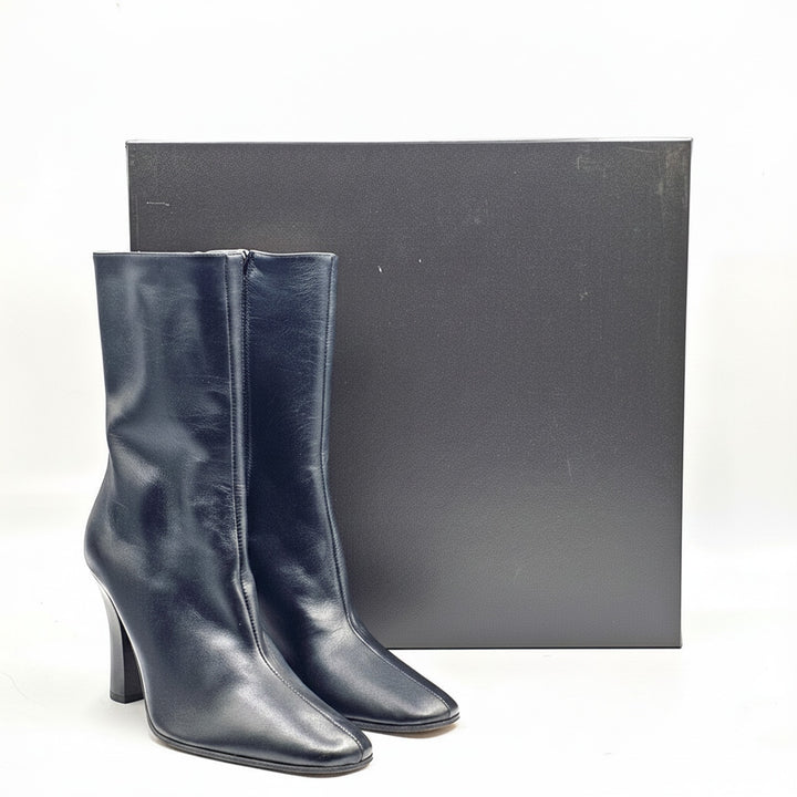 The Row Mona 80 Women's Leather Mid-Calf Boots Black Leather - NWB $3000