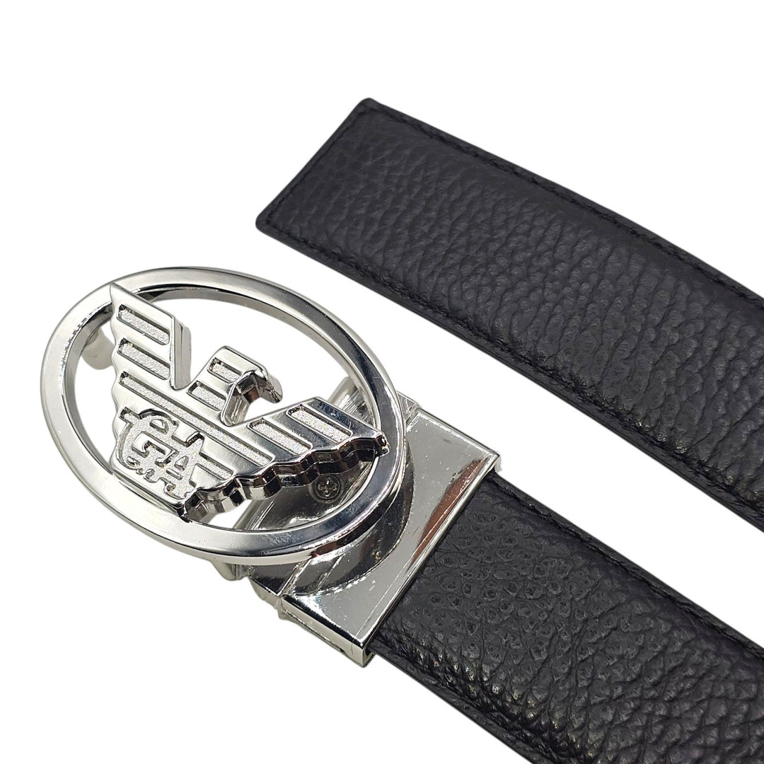 Emporio Armani Leather Reversible Belt Black with Silver Eagle Buckle