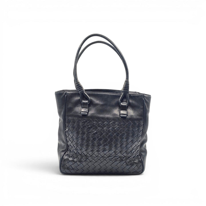 Bottega Veneta Small Tote Bag Black Nappa Leather Intrecciato Parachute Woven