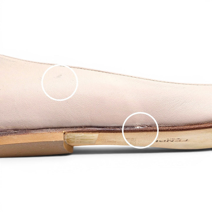 Fendi Women’s Ballet Flats Beige Leather with Crystal Hearts EU 37 US 7 - NWB