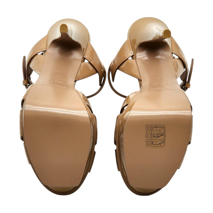 Saint Laurent Tribute Platform Leather Sandals Pumps Tan Brown