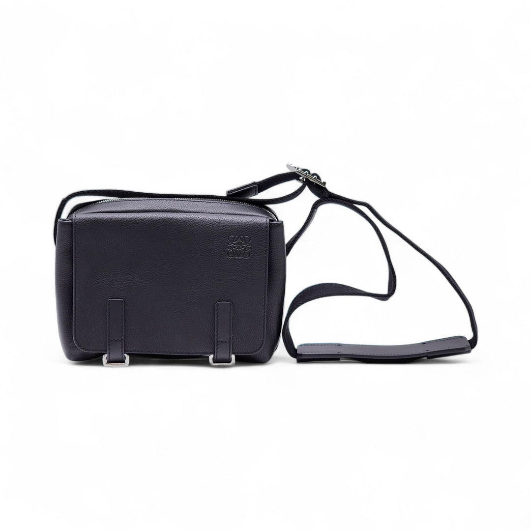 Loewe Military Messenger Crossbody Grained Calfskin Leather Bag Black - Mint