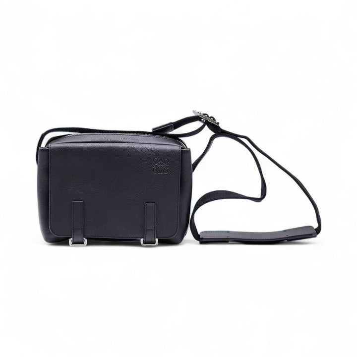 Loewe Military Messenger Crossbody Grained Calfskin Leather Bag Black - Mint