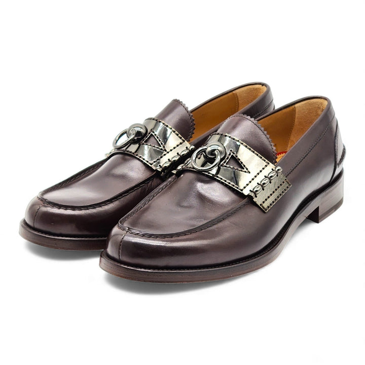 Christian Louboutin Leather Loafers with metal ornament Brown EU 42.5 US 9.5 NWB