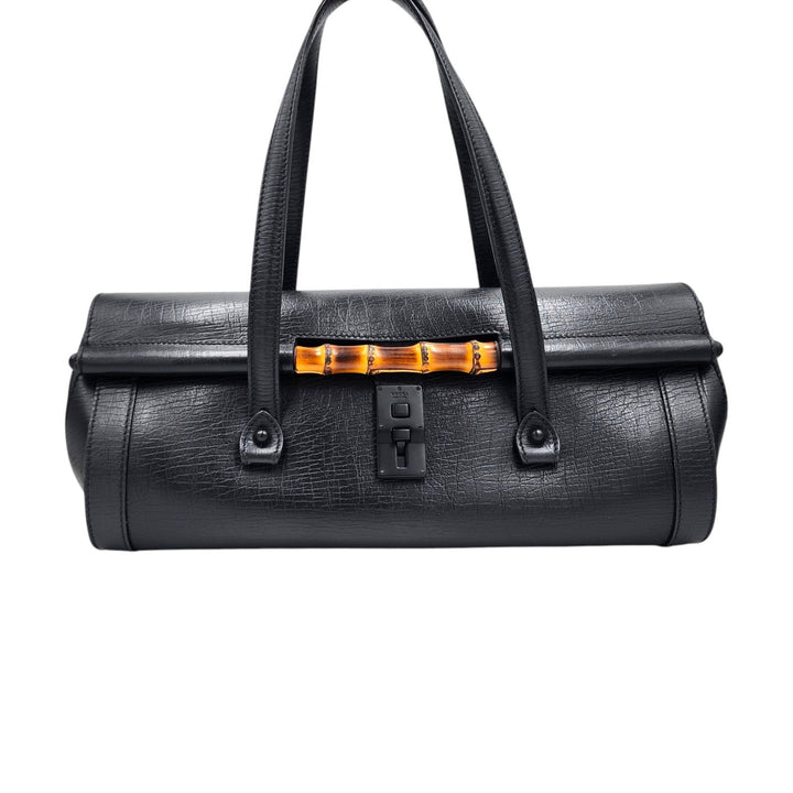 Gucci Bamboo Bullet Shoulder Bag 111715 1705 Black Leather Excellent