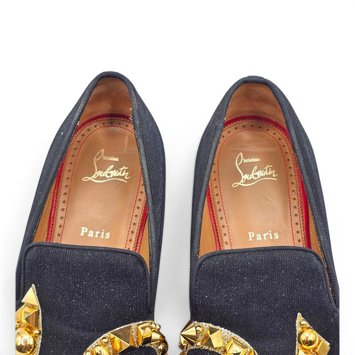 Christian Louboutin Love Met Men's Lurex Loafers Black Embellished EU 43 US 10