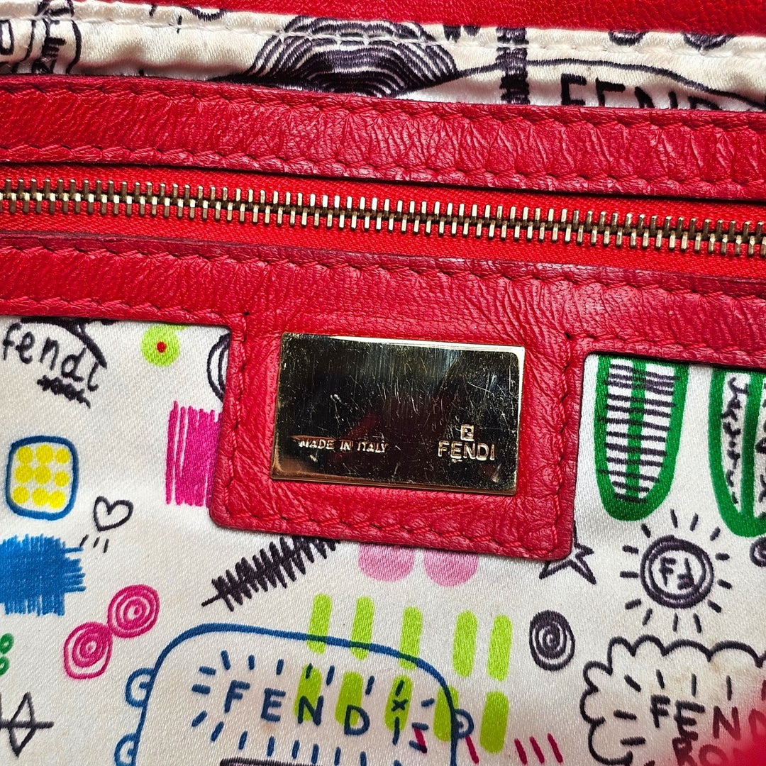 Fendi Monogram Mama Baguette Leather Shoulder Bag in Red
